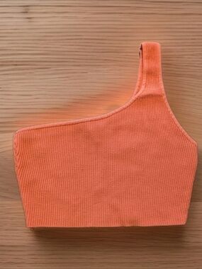 One-Shoulder Ribbed Crop Top - Orange